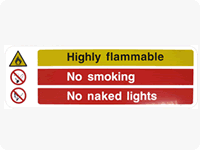 Highly Flammable - No Smoking - No Naked Lights Sign